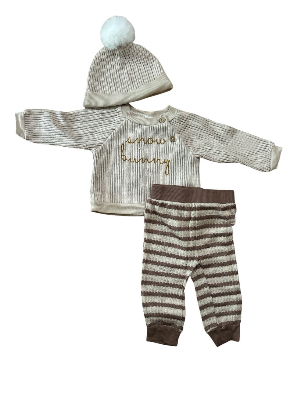 chick pea Cream and Brown Knit Baby Sweater Set